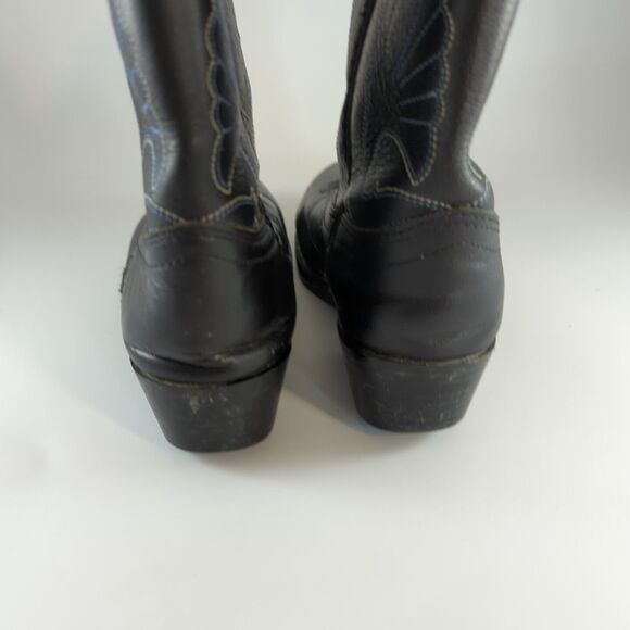 MASTERSON BOOT Co. BOY'S Sz 2, BLACK LEATHER COWBOY WESTERN BOOTS, BLUE STITCH - Picture 8 of 13